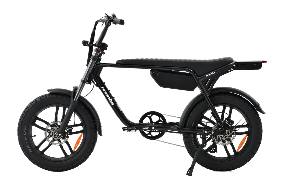 New Mamba Sahara fat tyre e-bike in Stealth Black, side view