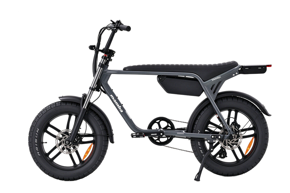 New Mamba Sahara fat tyre e-bike in Storm Grey, side view
